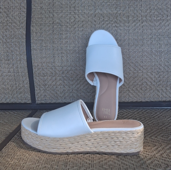 Time and Tru Shoes - White and Tan Wedge Espadrilles with Open Back